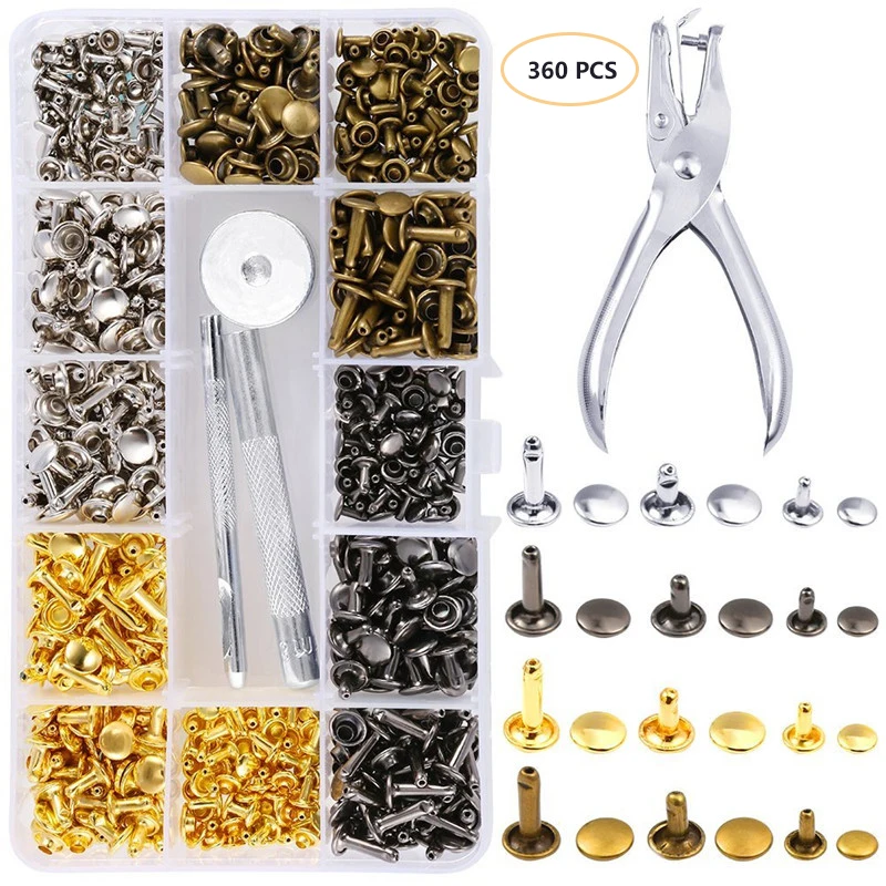 

Buttons Installation Tools+360 Sets of 6mm/8mm Double-sided Rivets Metal Sewing Buttons for Leather Cap Bags