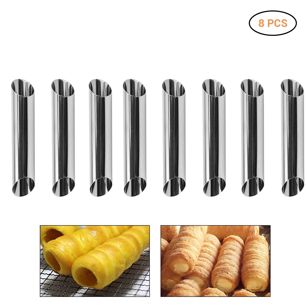 8pcs 12 шт./лот, кухонные конусы для выпечки из нержавеющей стали, рог, печенье рулет, форма для выпечки спиральных Круассанов, трубки, печенье на десерт, инструмент - Цвет: 8pcs