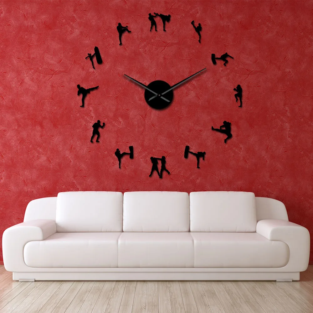 

Korean Martial Art Taekwondo Figures DIY Giant Mute Wall Clock Kickboxing Karate Guys Wall Stickers Decorative Large Wall Watch