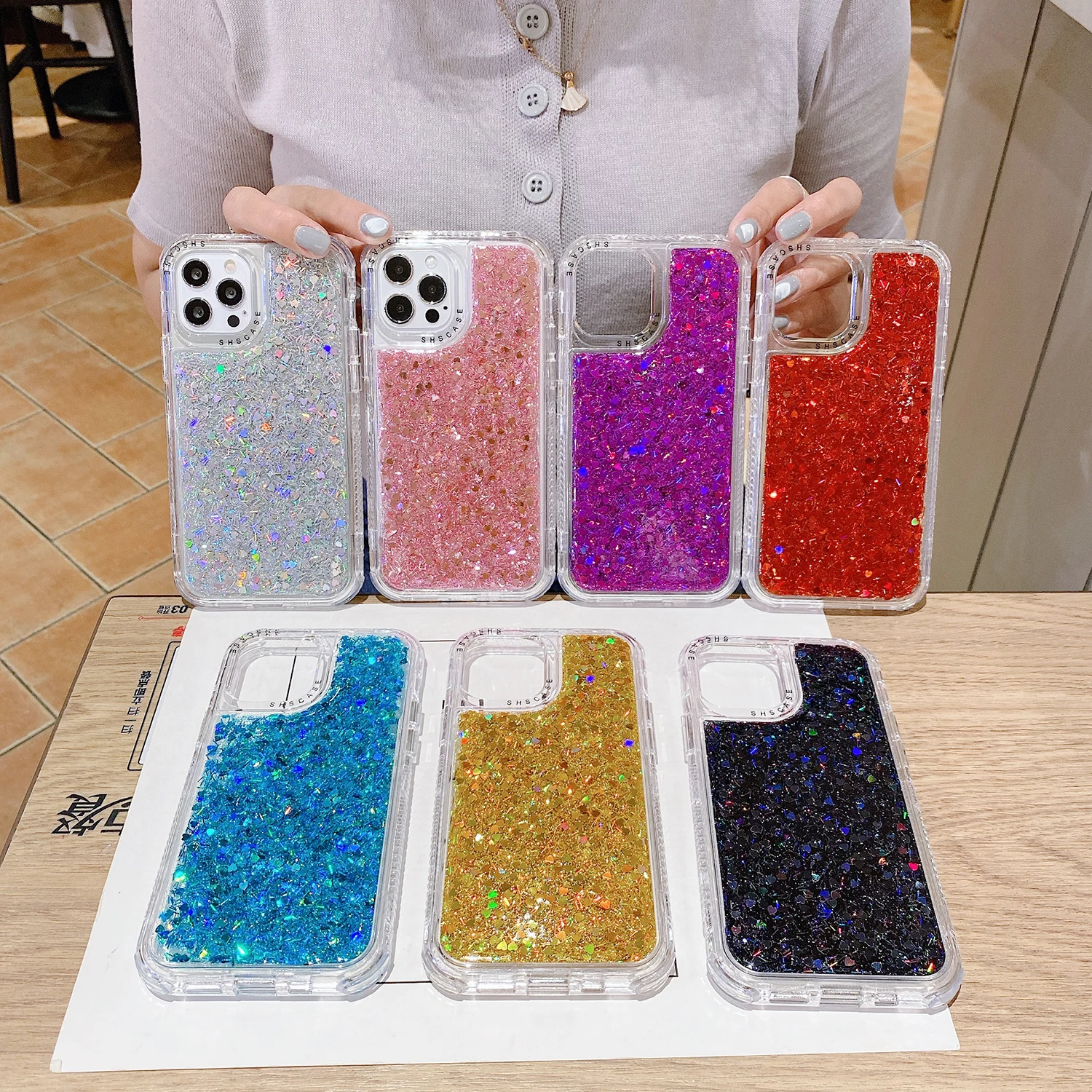 

For iPhone 12 Pro Max 11 Pro Max X XS Max XR 8 7 Plus SE2 Glitter Bling Liquid Quicksand Hybrid Silicone Bumper Phone Case Cover