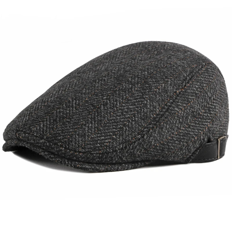 HT3422 Beret Cap High Quality Autumn Winter Hat Vintage Newsboy Ivy Flat Cap Warm Plaid Wool Beret Hat Adjustable Men's Berets