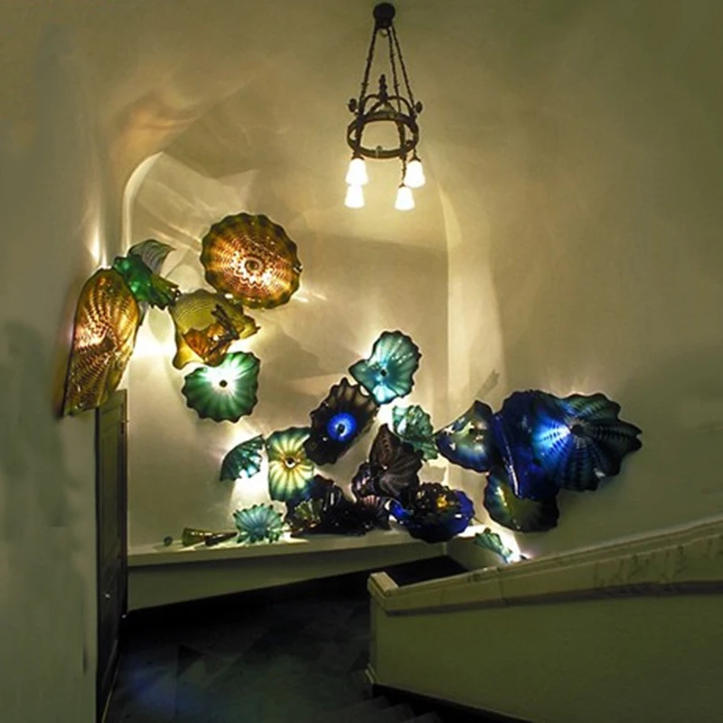 

Factory Price Decorative Muran Glass Wall Art Fine Blown Decoration Round Wall Plates Home Hotel