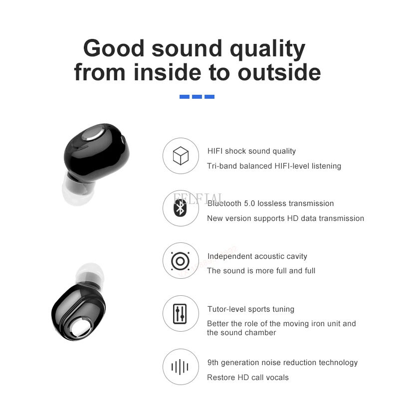 Беспроводные мини наушники Bluetooth V5.0 стереогарнитура с микрофоном спортивные для