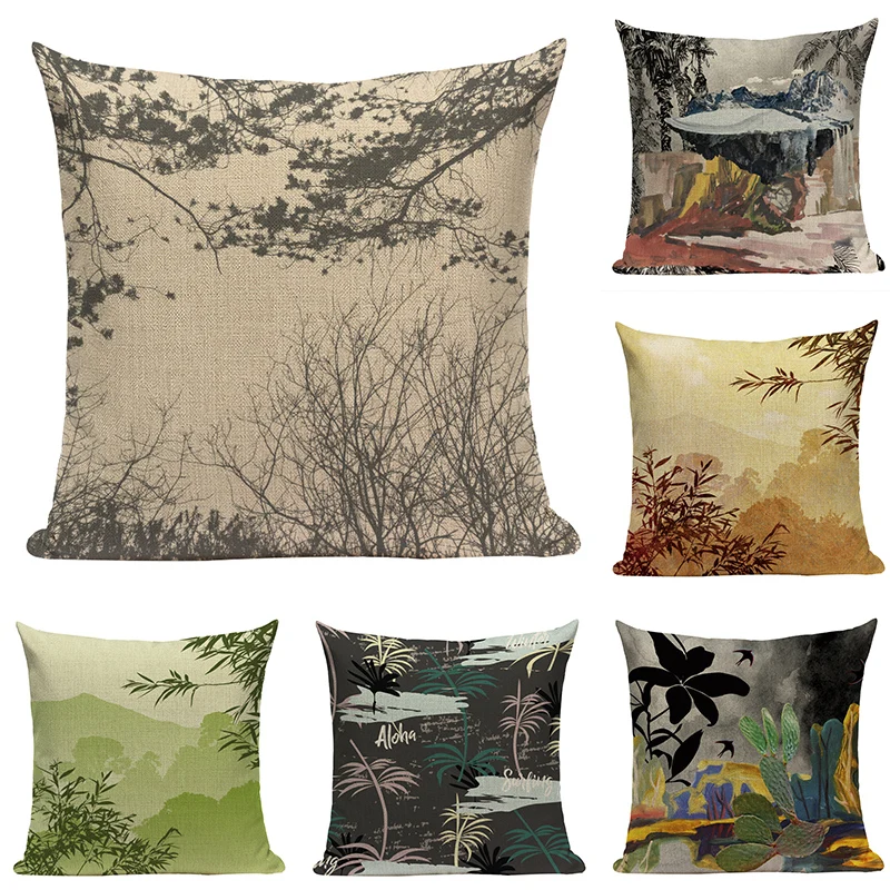 

Ретро живописный пледы Наволочка Чехол Цветочная Ландшафтная Подушка Чехол растительный чехол s подушки льняные домашний декор Чехлы для д...