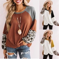 bow twisted women leopard print cotton t shirts long patchworked sleeve womens casual t shirt tops 2020 new autumn clothings