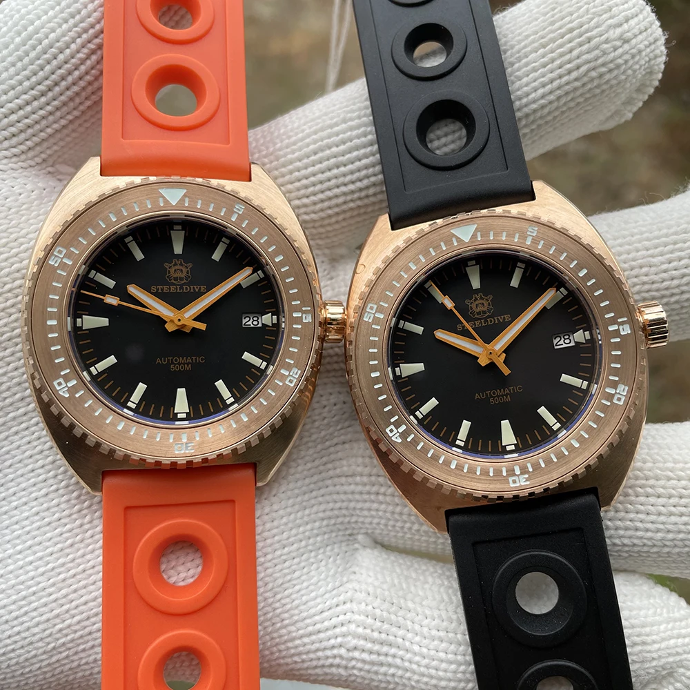 Resistente à Água Automático de Cristal Safira do Vintage Steeldive Bronze Relógio Diver 500m Nh35a Mecânico Mostrador Luminoso 1973s