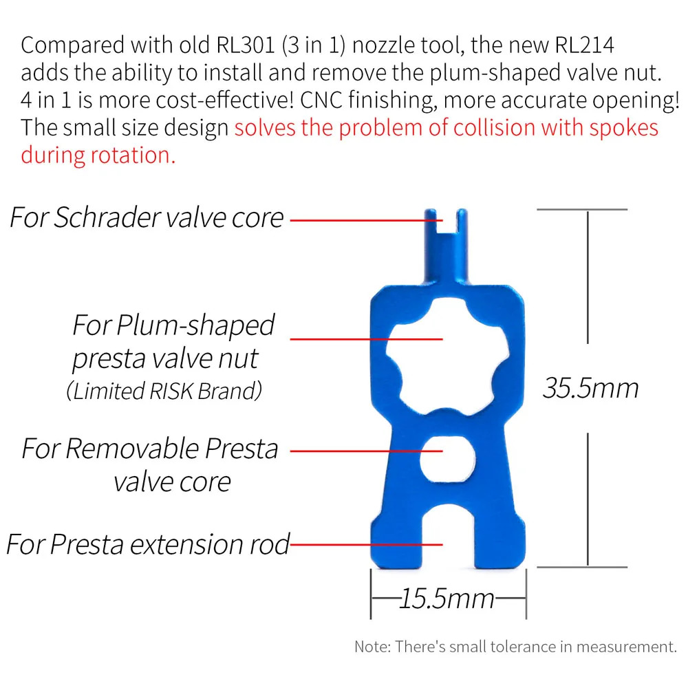 

RISK 4 IN 1 Bicycle Valve Tools Aluminum alloy Multi-function Nozzle Tool Valve Core Installation And Removal Tool Bicycle Parts