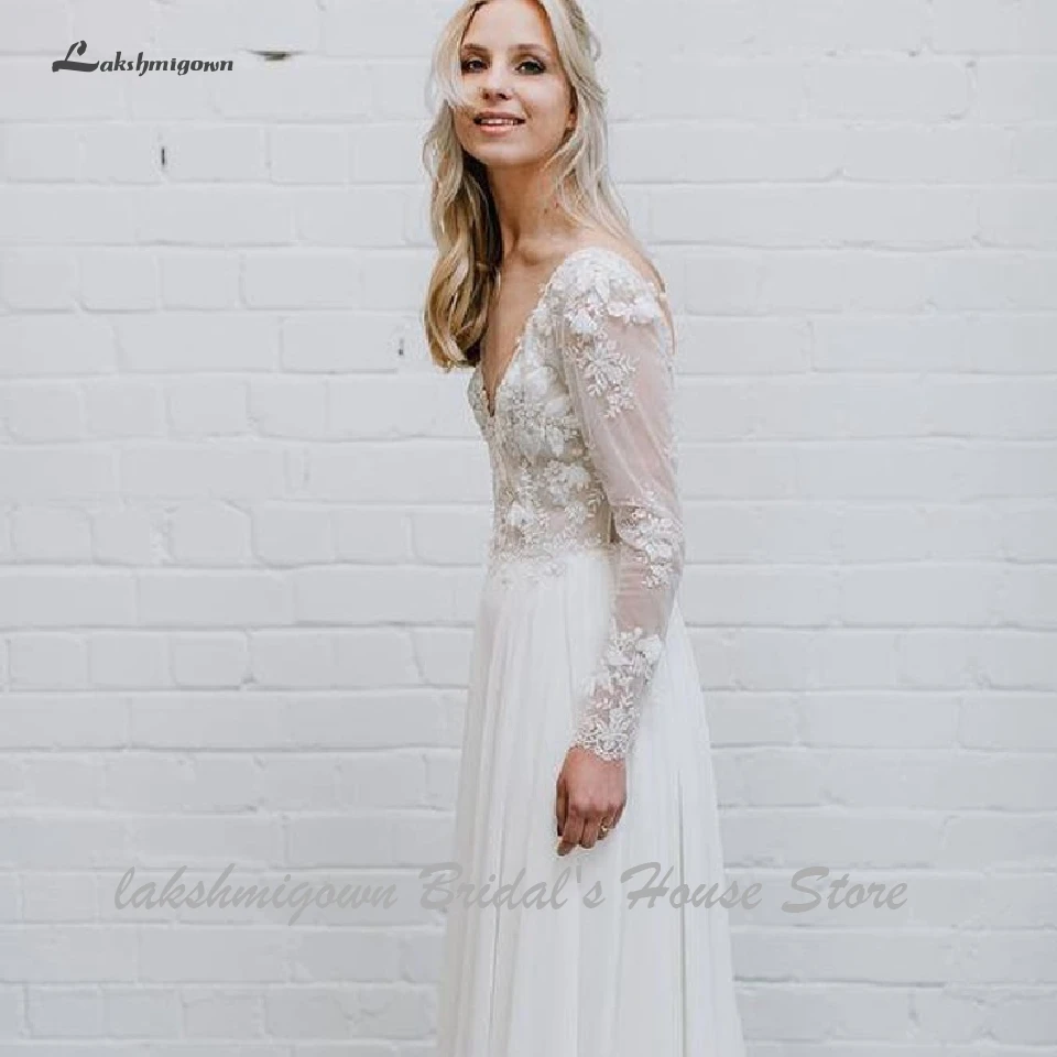 Lakshmigown богемное свадебное платье-бохо стиль Robe de Mariee сексуальное пляжное свадебное платье с открытой спиной кружевное с аппликацией и длинным рукавом