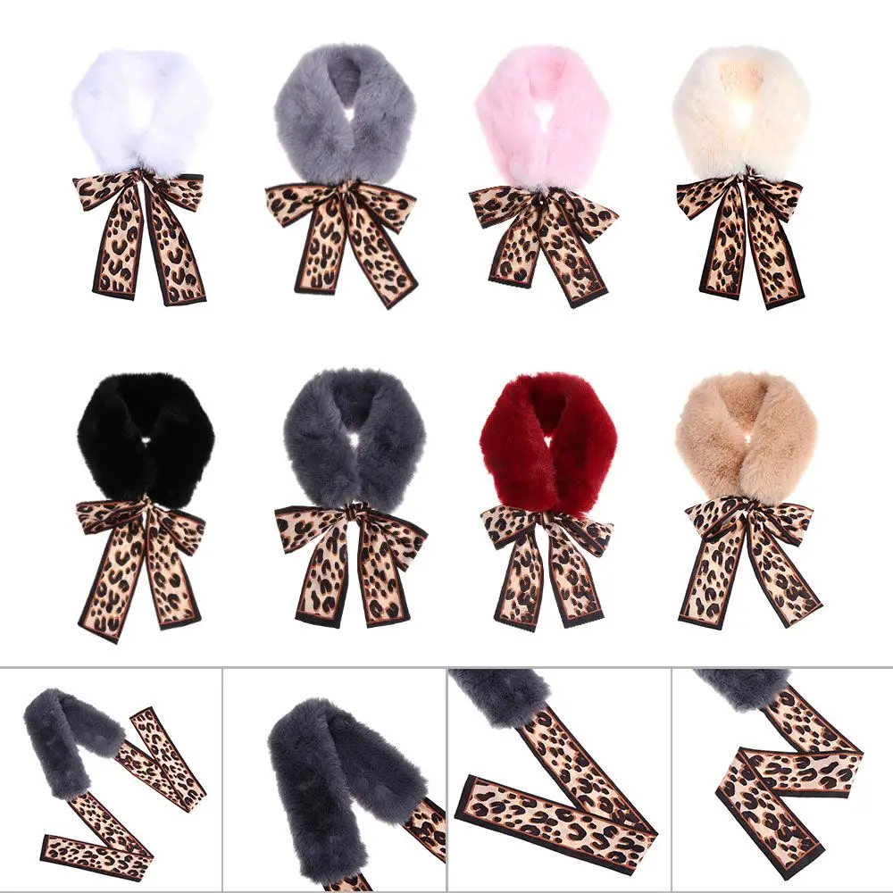 

Cold Weather Warmer Autumn Winter Neck Warmer Neck Scarves Wrap Plush Faux Fur Collar Scarf Leopard Ribbons For Women