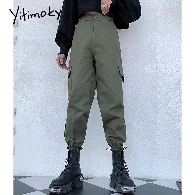 Yitimoky женские штаны Брюки Карго Для женщин Высокая талия джоггеры брюки карманы