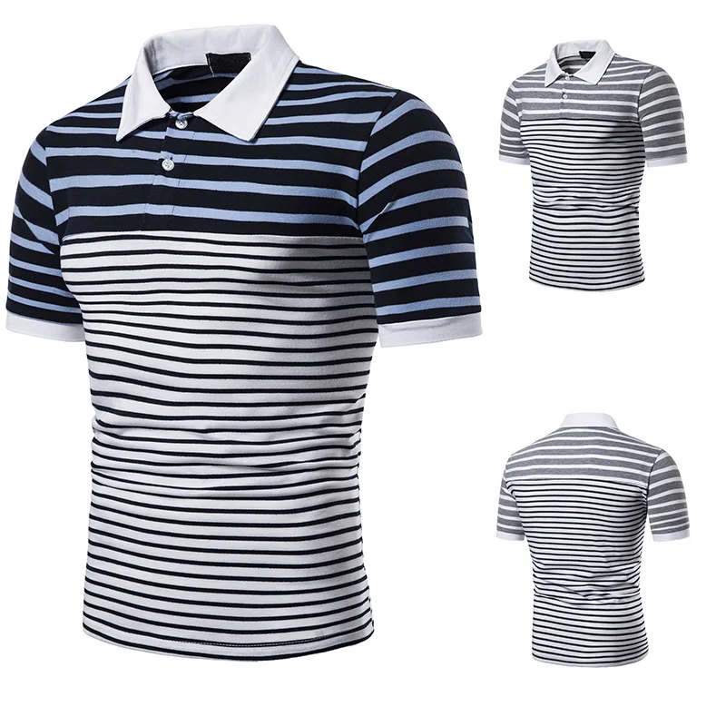 

Men's short-sleeved T-shirt two-color striped chest anti-strip fashion matching men's lapel short-sleeved POLO shirt