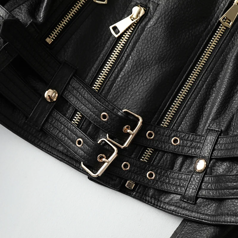 Chaqueta de cuero de oveja corta para mujer, abrigo negro informal de alta calidad, estilo motero auténtica piel de oveja, prendas de vestir, primavera y otoño