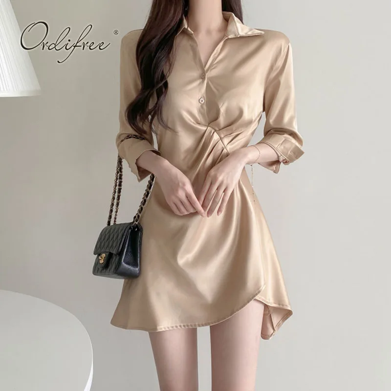 

Женское атласвечерние вечернее платье Ordifree, винтажное элегантное асимметричное короткое черное шелковое платье, лето 2022