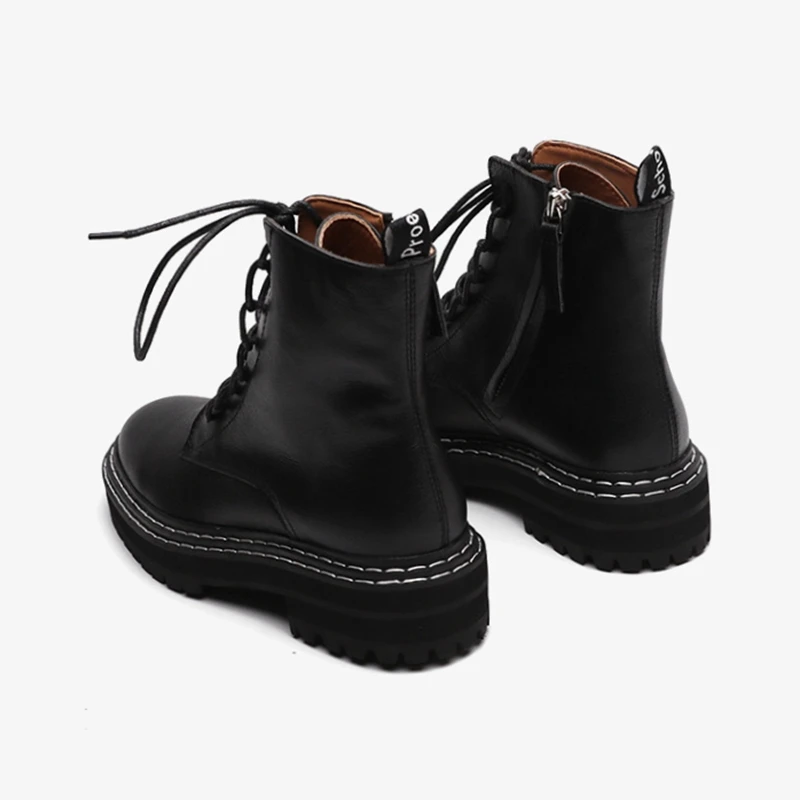 Women's Motocycle Boots Autumn Winter New Black Ankle 5cm Increasing Ladies Platfrom Shoes Women Leather | Обувь
