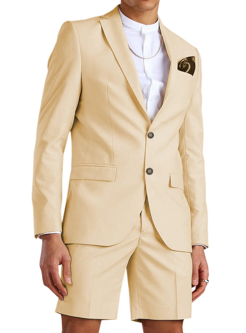 2022 New Champagne Men's Suit Short Pant Casual Summer Suits 2 Piece Tuxedo Groom Beach Wedding Dress (Blazer+Pant)