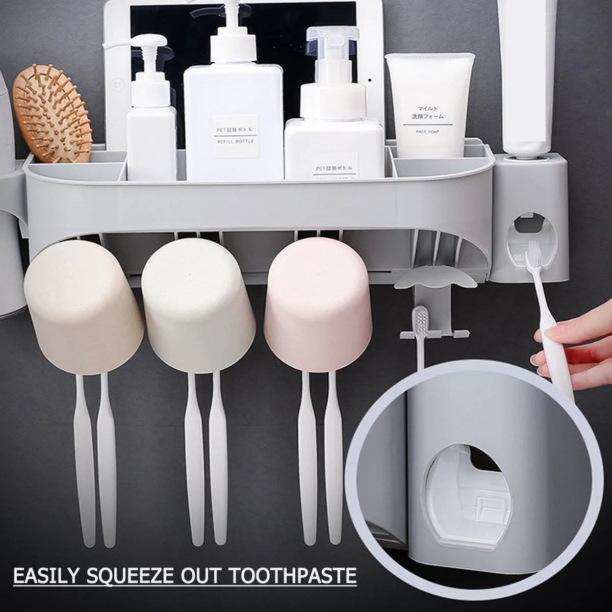 

3 types Bathroom Accessories Toothbrush Holder Automatic Toothpaste Dispenser Holder Wall Mount Rack Storage For Bathroom Home