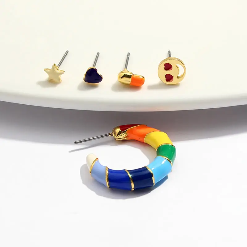 JJFOUCS 5 шт./компл. капли масла сердце с фруктами губ звезд серьги набор для Для