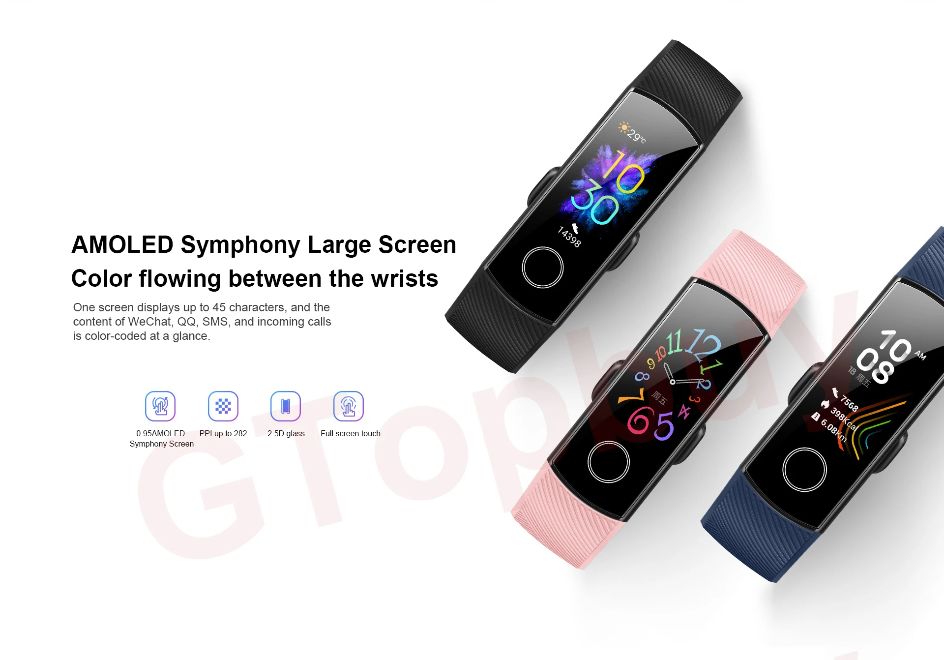 Оригинальные Смарт часы Huawei Honor Band 5 AMOLED с кислородом и сердечком фитнес трекер