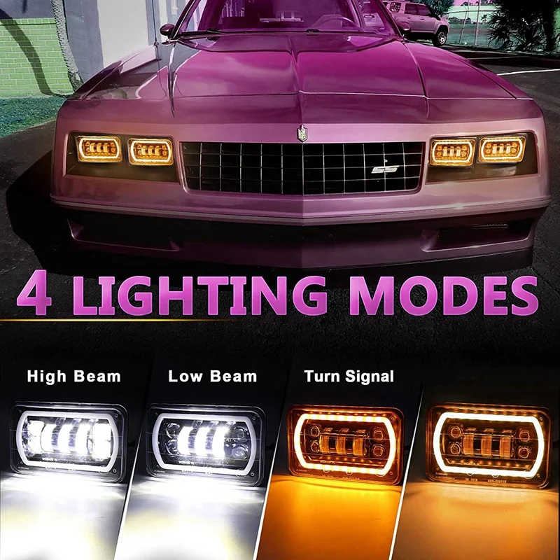 

4x6 LED Headlight Sealed Beam Headlights with Amber Turn Signals for Freightliner Peterbilt Kenworth Trucks