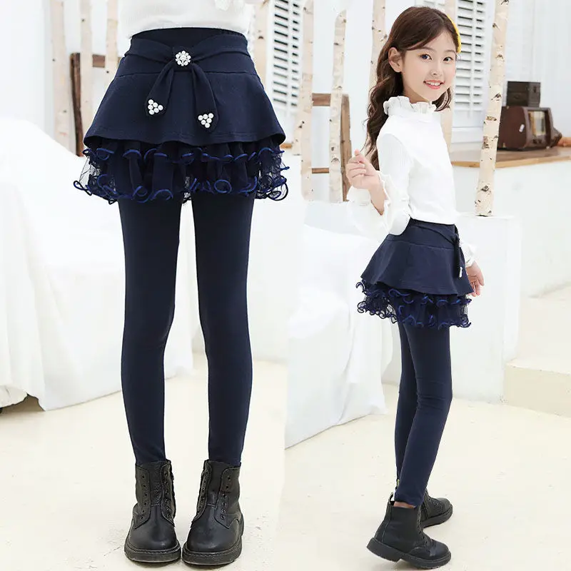 

Pants for Girls Leggings with Skirt Spring and Autumn Cotton Kids Culottes Render Pants Elastic Pencil Pants Toddler Trouser 12Y