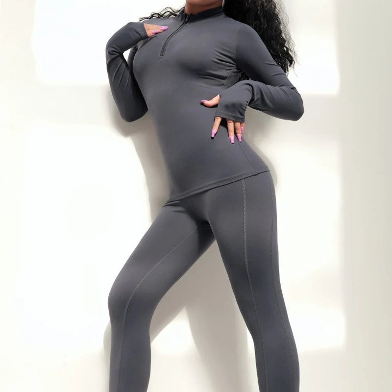 SALSPOR Sexy Women Solid Color Yoga Shirts Zipper Long Sleeve Sport Shirt Gym Quick Dry Tight Fitness Clothes Workout Tops | Спорт и