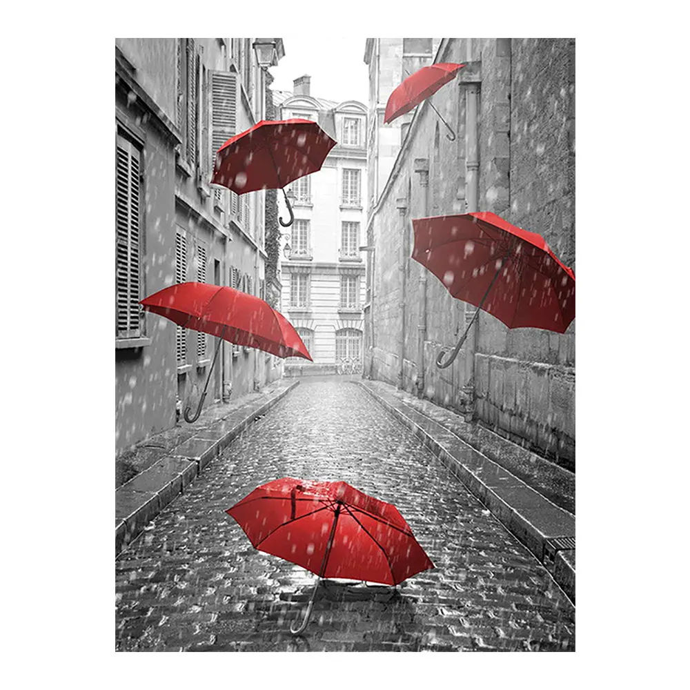 Красная алмазная живопись с городской архитектурой зонтик круглая полная