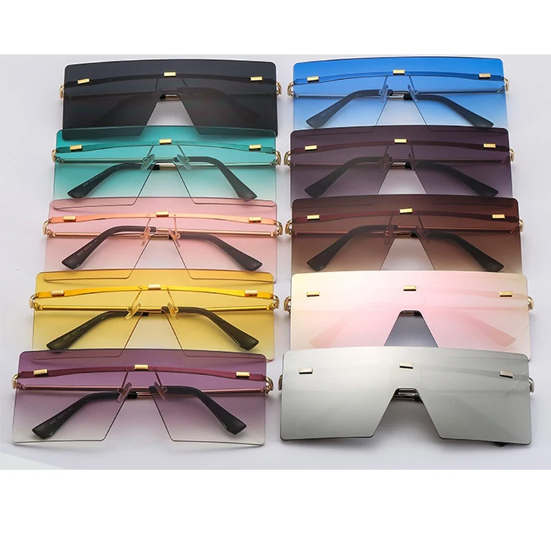 

Oversized Brown Sunglasses Women Retro Vintage Sunglasses Luxury Brand Rimless Eyewear oculos de sol feminino Big Shades
