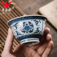 cup jingdezhen tea set handmade wood kiln blue and white porcelain tea cup sea water bat twined branch pattern cup