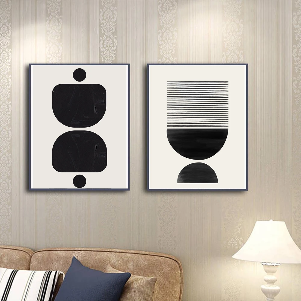 Геометрический цветной плакат черно белый холст живопись абстрактный