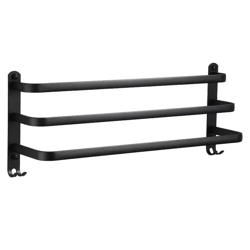 

30-50 CM Towel Rack Perforated Bathroom Shelf Bathroom Accessories Wall Storage Rack Hook Frosted Black Aluminum StorageRack