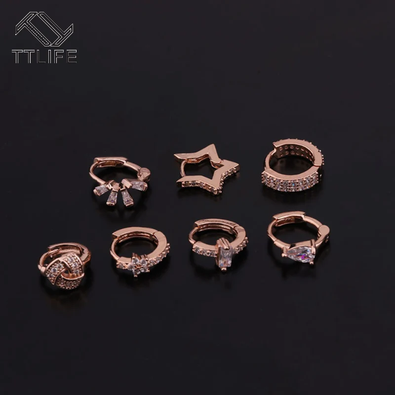 Круглые серьги-гвоздики TTLIFE с фианитами в виде пентаграммы крошечные серьги 2020