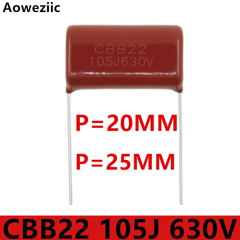 Конденсатор CBB 10 шт./лот 630В 105 P = 20 мм 25 CBB22 105J 630 в 1 мкФ конденсатор из