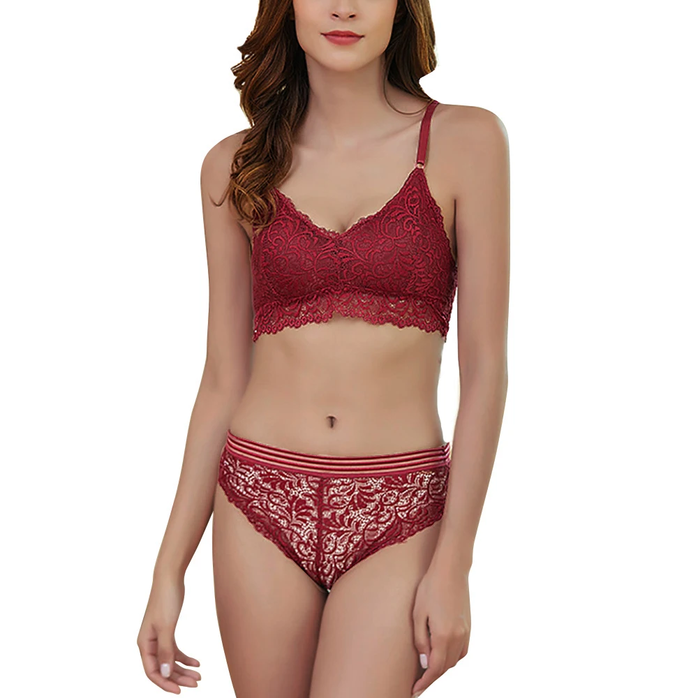 2021 2 Pieces Bra Sets Velvet Sexy Underwear Lingerie Ladies Intimates Tops And Pants Sleepwear Babydoll Clothing | Женская одежда