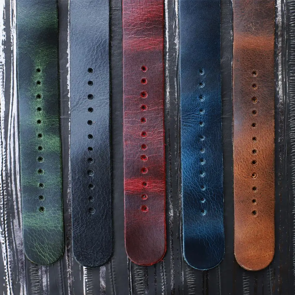Onthelevel Leather Nato Zulu Strap 20mm 22mm Watch Strap Coffee Black Red Green Watchband Belt Stainless Steel Rings Buckle #E