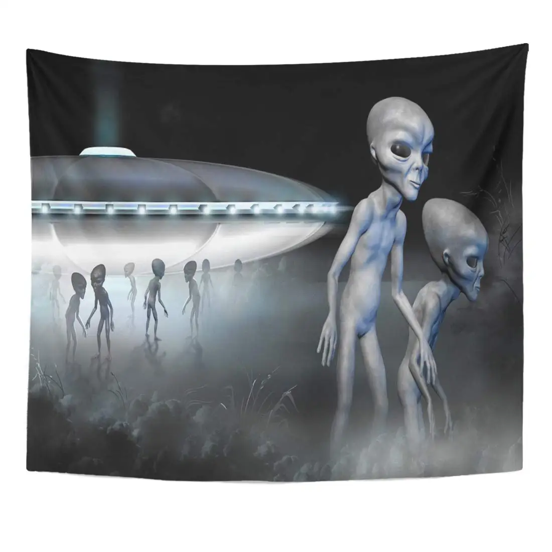 

UFO Flying Saucer and Two Grey Realistic Alien Home Decor Wall Hanging for Living Room Bedroom Dorm