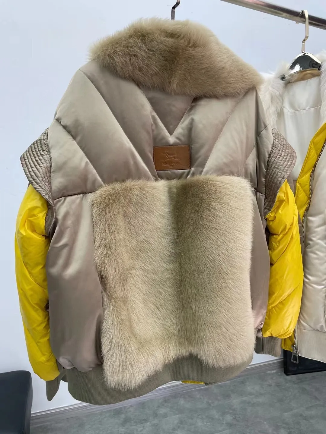 Short Female Women Winter 90% Duck Down Jacket Patchwork Tuscan Wool Fur Winter Puffer Parka Real Fur enlarge