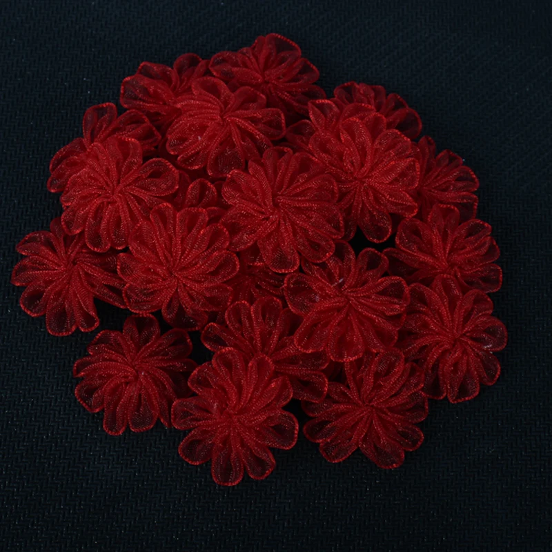 red Lucia crafts 24 шт 22 мм органза бант девушки цветок Розочка лук головные уборы материал пошив одежды «сделай сам» Аксессуары B0905 - Цвет: red