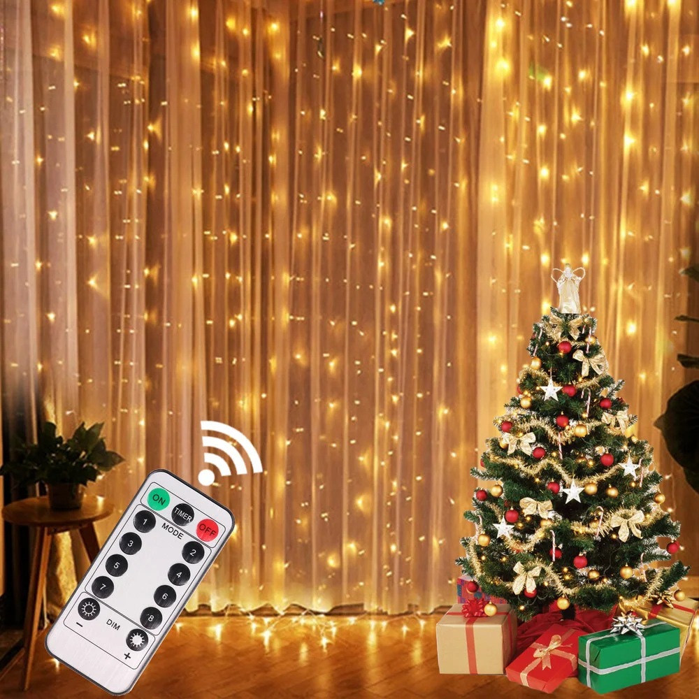 

Рождественские огни, гирлянда-занавеска, фотоэлемент, рождественские подарки, новый год 2021, Декор