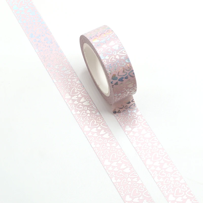 

New 1PC Silver Foil Hearts Washi Tape Japanese Rice Paper DIY Planner Scrapbooking Adhesive Masking Tape 1.5cm*10m Stationery