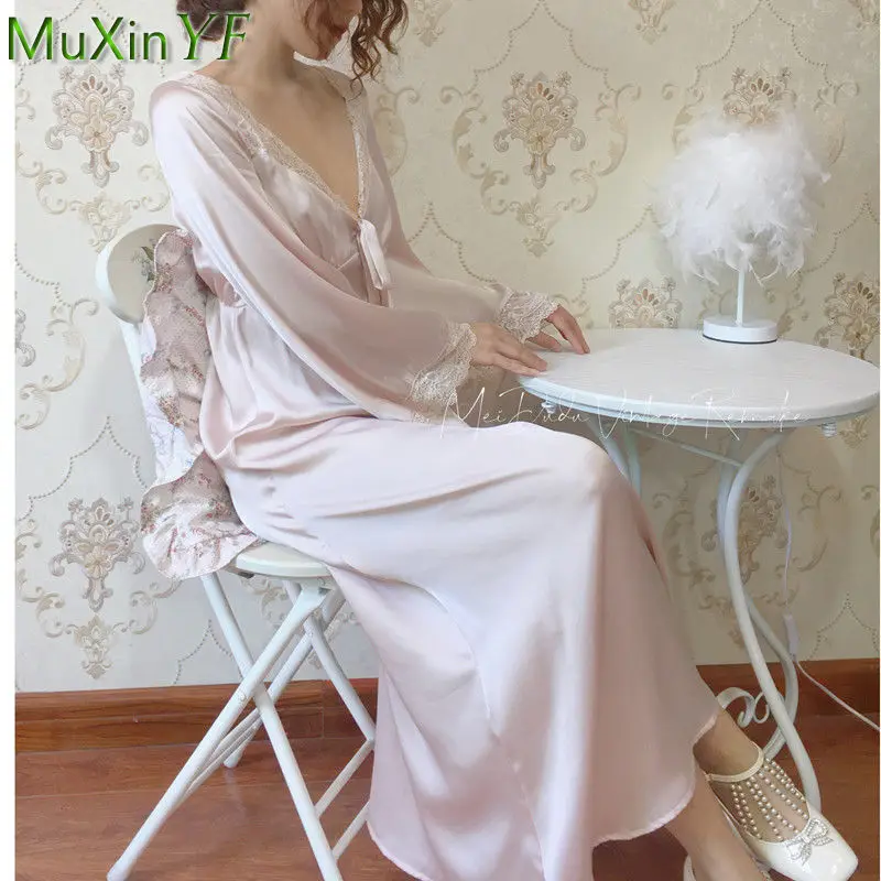 Summer Nightdress Women's Hollow Deep V Satin Lace Nightgown  2021 New Sexy Lingerie Dress Female Elegant Pajamas Nightie
