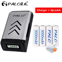 palo 3000mah 1 2v aa rechargeable battery nimh aa batteries with usb lcd battery charger for 1 2v ni mh ni cd aa aaa batteries