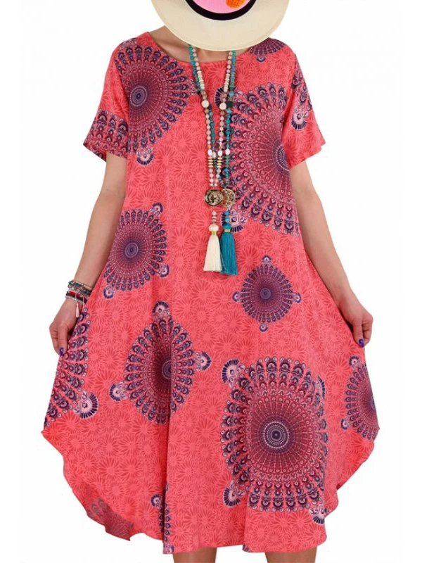 

new irregular dot print women's short-sleeved dress summer plus size women clothing comfortable beach sarong boho robe floral