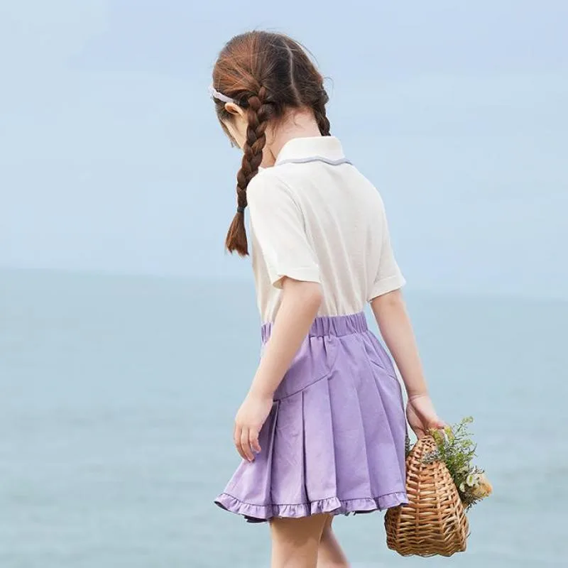 

Summer Pleated Skirts For Girls Fashion Elastic High Waist Ruffles Hem Skirt Children Wild School Uniform Kids Clothes 3-14y