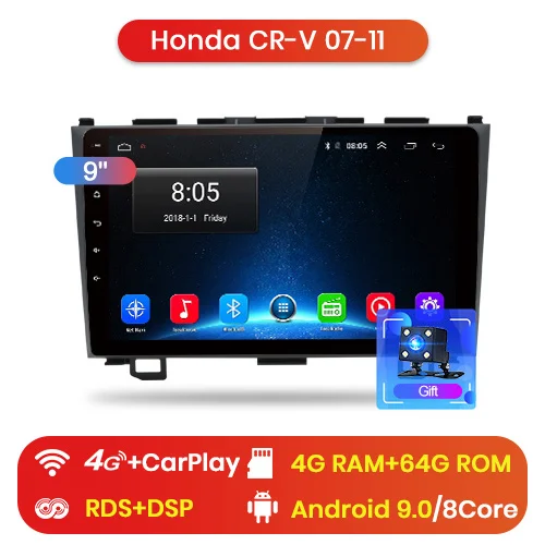 4-64GB for 4G Junsun V1 2G+ 32G Android 9,0 для Honda CR-V 3 RE crv 2007 2008 2009-2011 Автомобильный Радио Мультимедиа Видео плеер gps RDS 2 din dvd - Цвет: 4-64GB for 4G