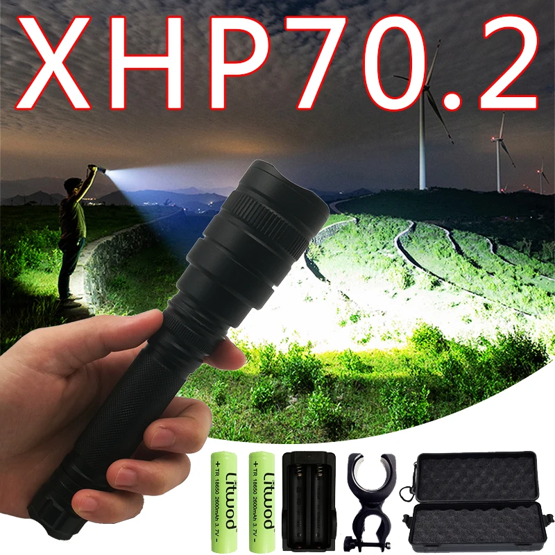 Litwod Z201515 50000лм XHP70.2 Мощный тактический светодиодный фонарик, фонарь с зумом, с 2*18650 батареей, для кемпинга, 5 режимов