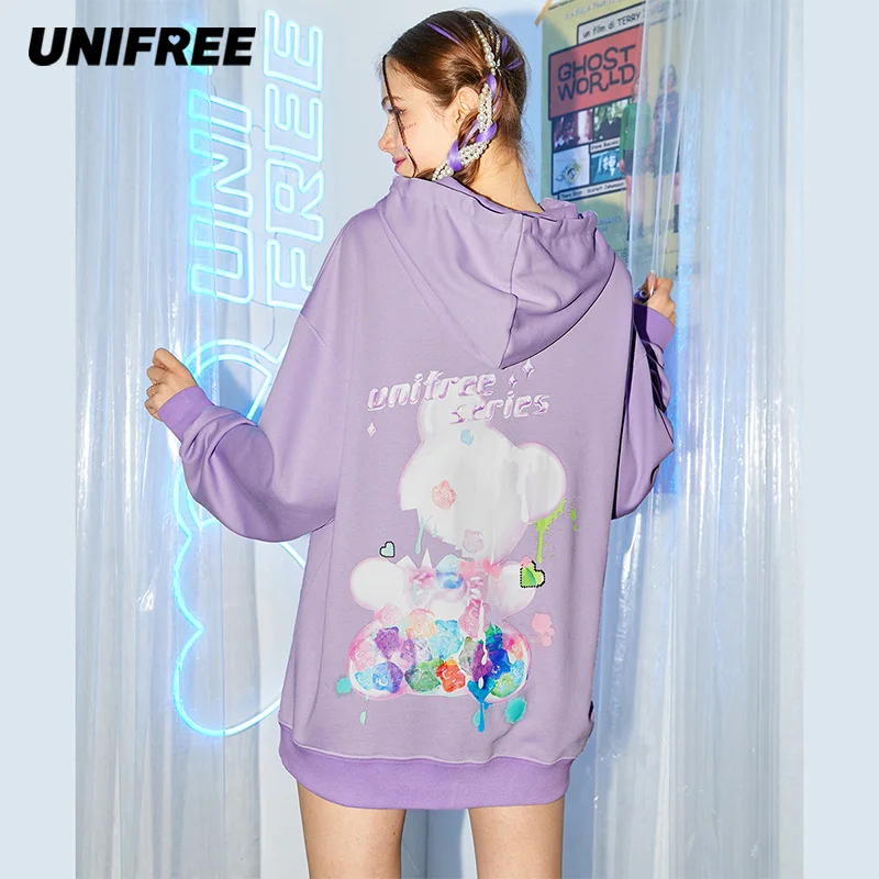 

UNIFREE Streetwear Women Anime Hoodie Harajuku Gothic Punk Oversize Pullover Long Sleeve Chain Sweatshirt Korean Fashion