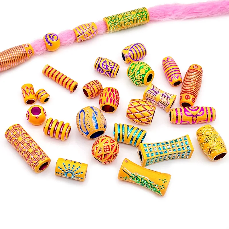 

10 PCS/bag 10 Style Colorful Big Hole Vintage Painted Plastic Beads African Hair Rings Reggae Braided Dreadlock Accessories