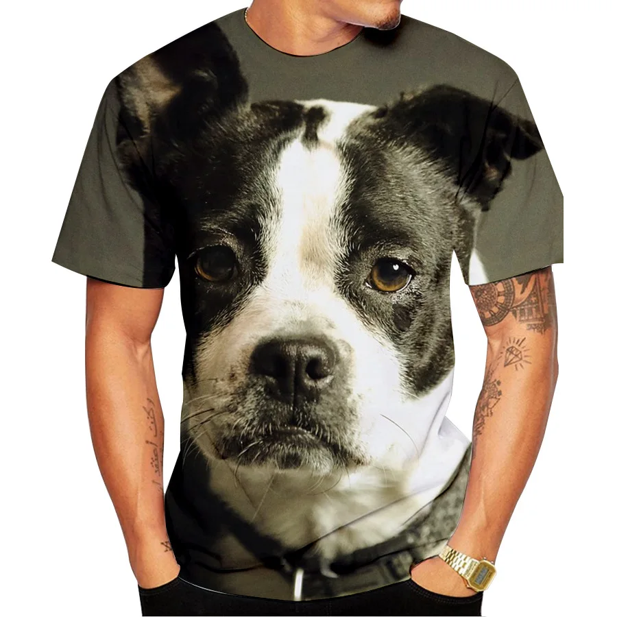 

2021 summer new 3D printing T-shirt animal cute dog print men's T-shirt casual O-neck hip-hop short sleeve