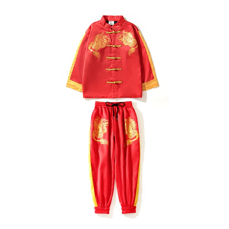 

2021 Chinese Style Red Outfits Kids Hip Hop Dance Costumes For Boys Girls Jazz Performance Rave Clothes Stage Outfits 120-170CM
