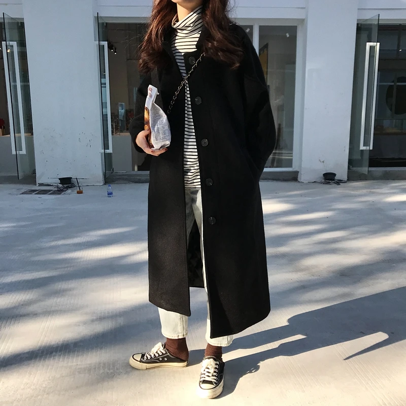 Зимнее шерстяное пальто женская однобортная куртка с длинным рукавом